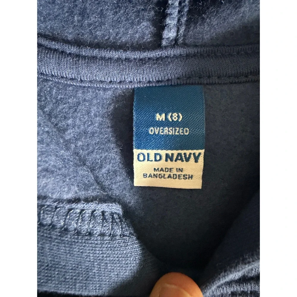 Old Navy Girls Navy Blue NYC Floral Embroidered Oversized Hoodie Sweatshirt Sz 8